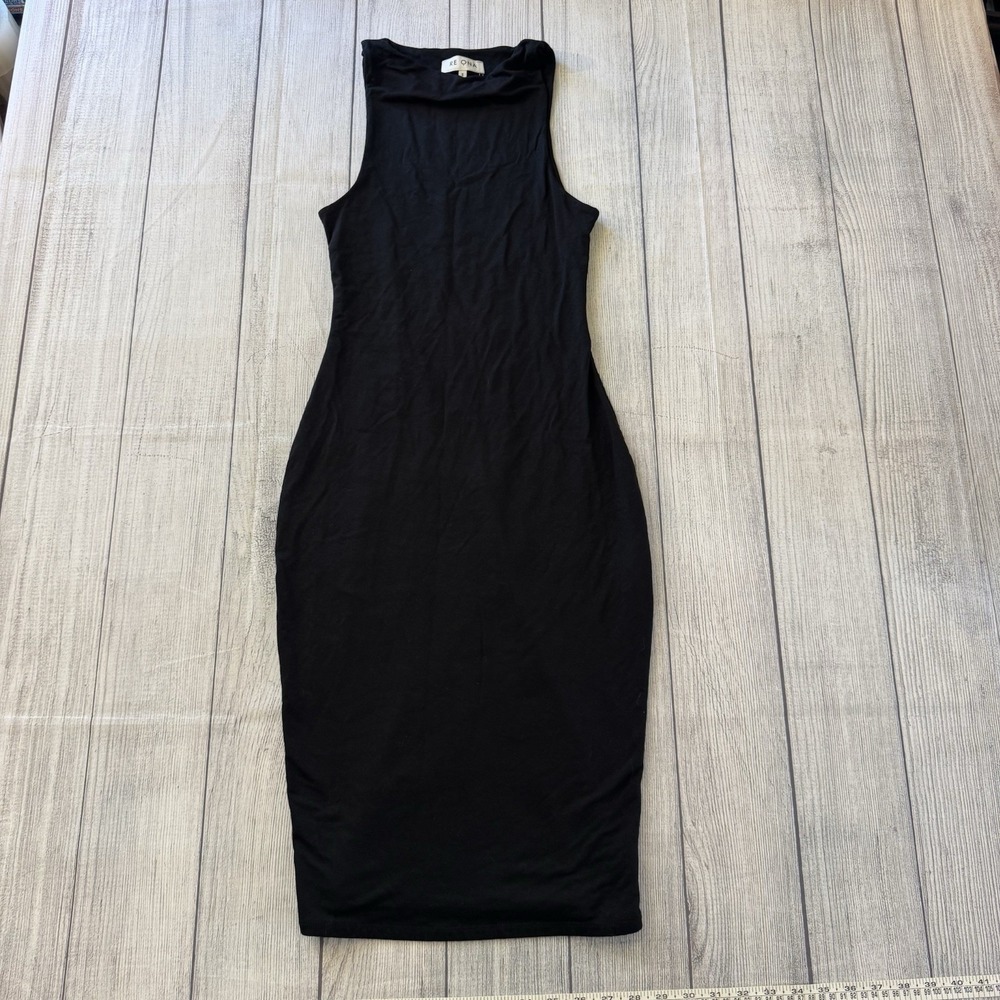 RE ONA Black Sleeveless Bodycon Midi Dress Mock Neck Stretch Women's Small